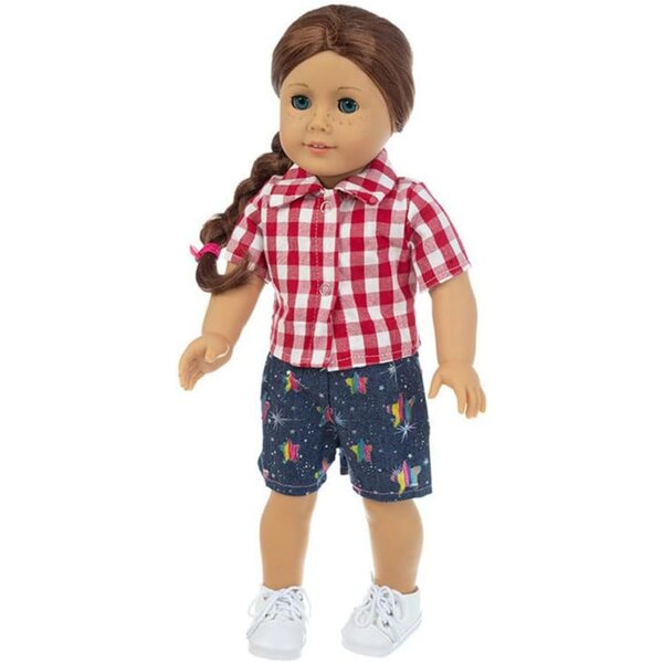 Puppenkleidung 46 cm – rot kariertes Hemd und lässige Shorts Uteruik