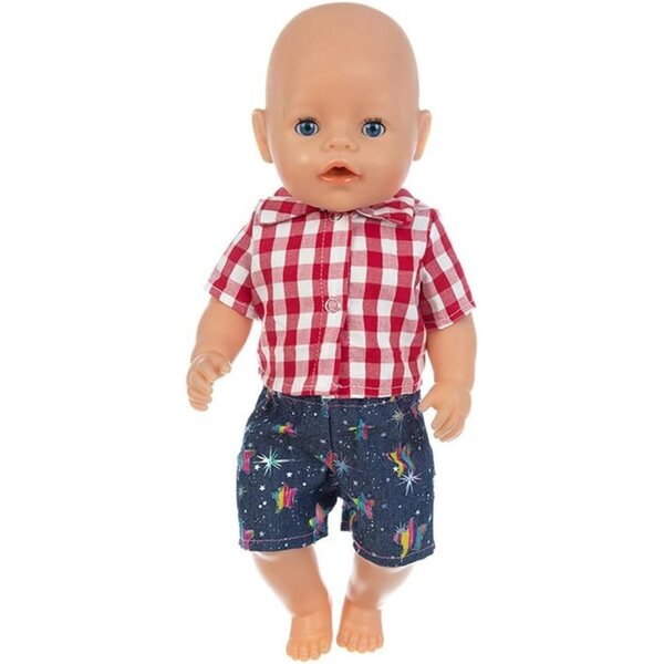 Puppenkleidung 46 cm – rot kariertes Hemd und lässige Shorts Uteruik