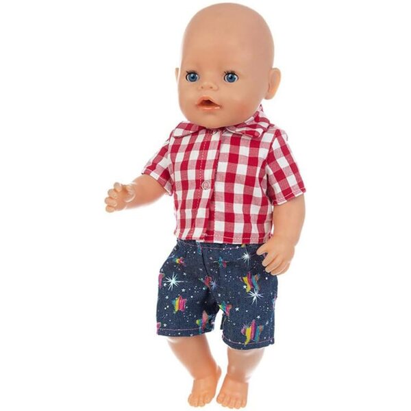 Puppenkleidung 46 cm – rot kariertes Hemd und lässige Shorts Uteruik