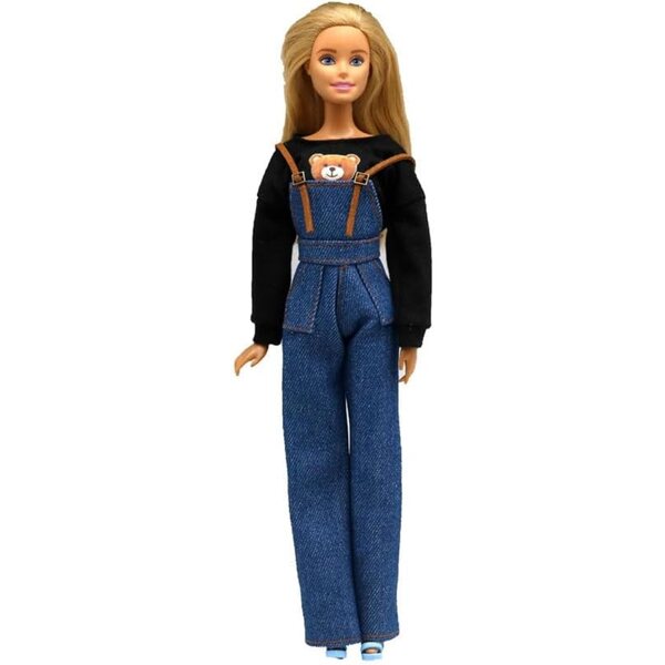 Kleidungsset für 30-cm-Puppen – Jeans-Latzhose und Langarm-Shirt
