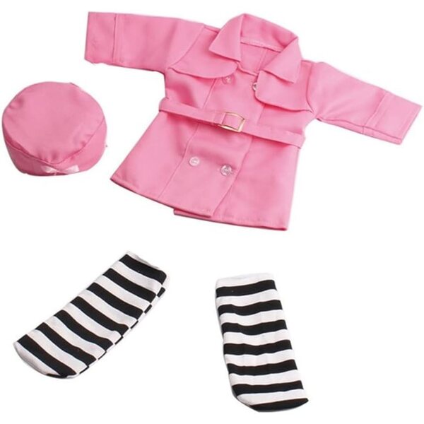 Abito Rosa con Cappello e Calzini a Righe per Bambola Americana 46 cm