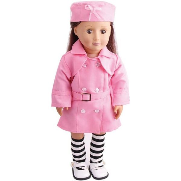 Abito Rosa con Cappello e Calzini a Righe per Bambola Americana 46 cm