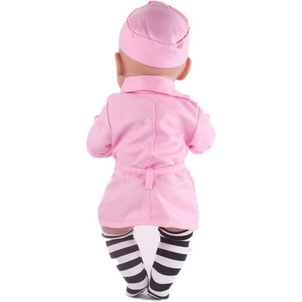 Abito Rosa con Cappello e Calzini a Righe per Bambola Americana 46 cm