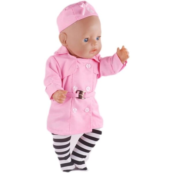 Abito Rosa con Cappello e Calzini a Righe per Bambola Americana 46 cm