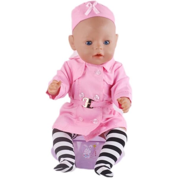 Abito Rosa con Cappello e Calzini a Righe per Bambola Americana 46 cm