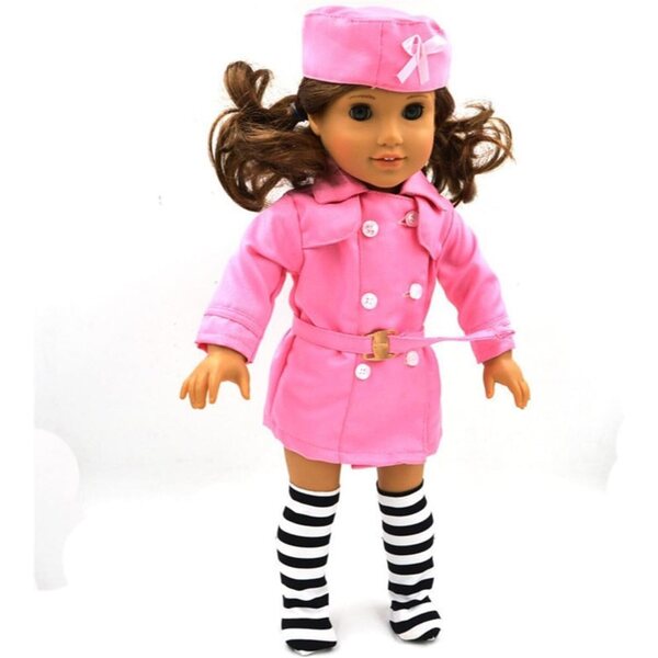 Abito Rosa con Cappello e Calzini a Righe per Bambola Americana 46 cm