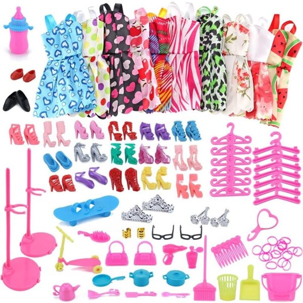 Set Accessori per Bambole 30 cm - 83 Pezzi Abiti, Scarpe, Utensili e Supporti