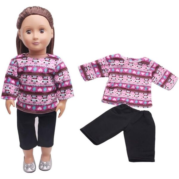 Kleidung für 46-cm-Puppen – langärmliges Oberteil und Hosen mit Herzen – lässiges Outfit