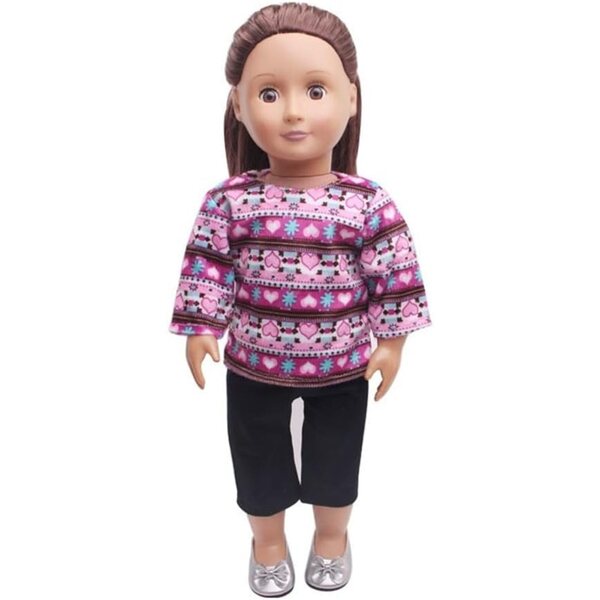 Kleidung für 46-cm-Puppen – langärmliges Oberteil und Hosen mit Herzen – lässiges Outfit