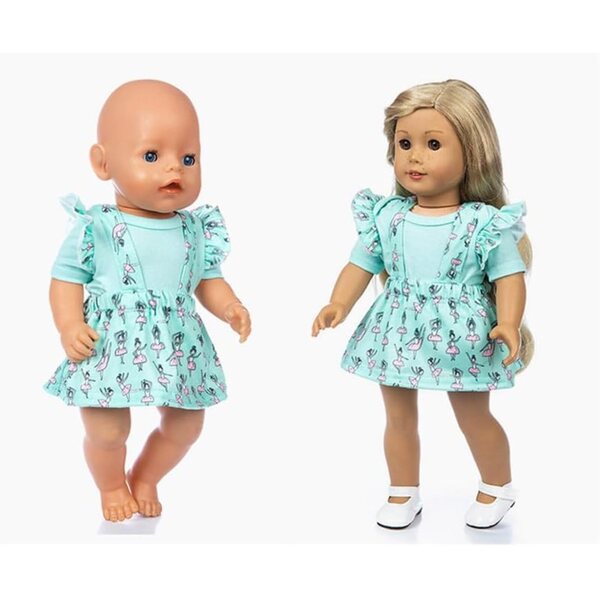 Kleidung für amerikanische Puppen 46 cm – T-Shirt und Rock mit Hosenträgern Uteruik