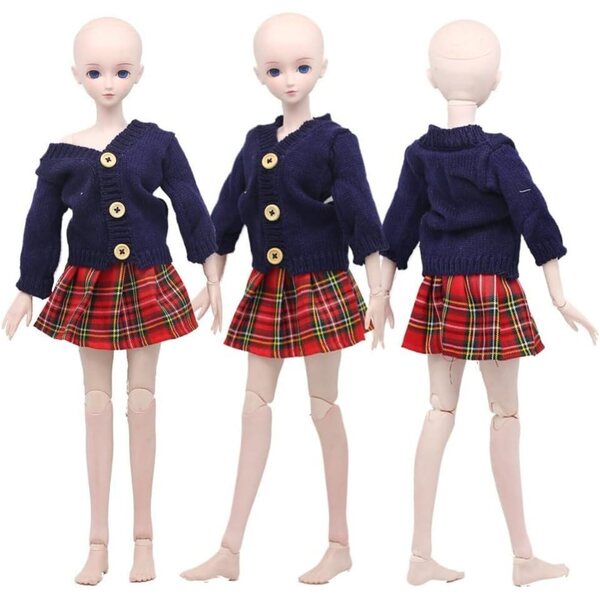 Abiti per Bambole BJD 1/3 60 cm: Cappotto Maglione e Gonna a Quadri Uteruik