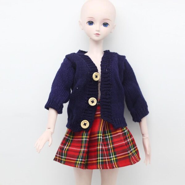 Abiti per Bambole BJD 1/3 60 cm: Cappotto Maglione e Gonna a Quadri Uteruik