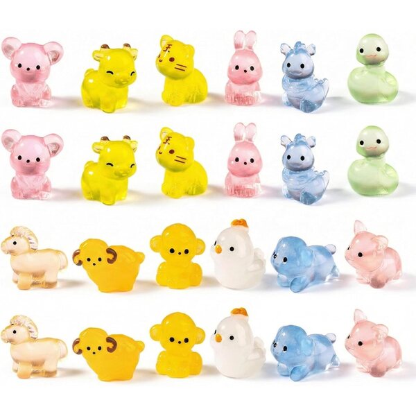 24 Mini Animali in Resina Luminescenti per Giardino, Casa Delle Bambole e Decorazioni Fai da Te