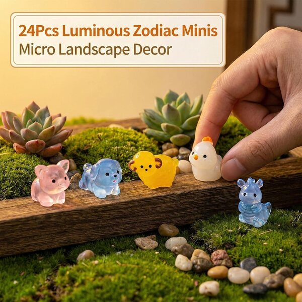 24 Mini Animali in Resina Luminescenti per Giardino, Casa Delle Bambole e Decorazioni Fai da Te