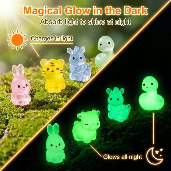 24 Mini Animali in Resina Luminescenti per Giardino, Casa Delle Bambole e Decorazioni Fai da Te