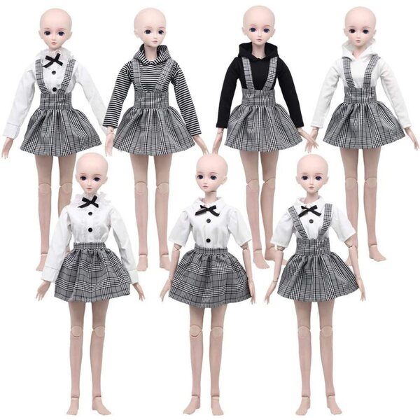 Kleidung für BJD-Puppen 1/3 60 cm – Kapuzenpullover und karierter Rock #C