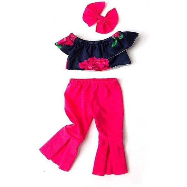 Kleidung für 46-cm-Puppen – schulterfreies Oberteil und ausgestellte Hose mit Schleifenkopfschmuck