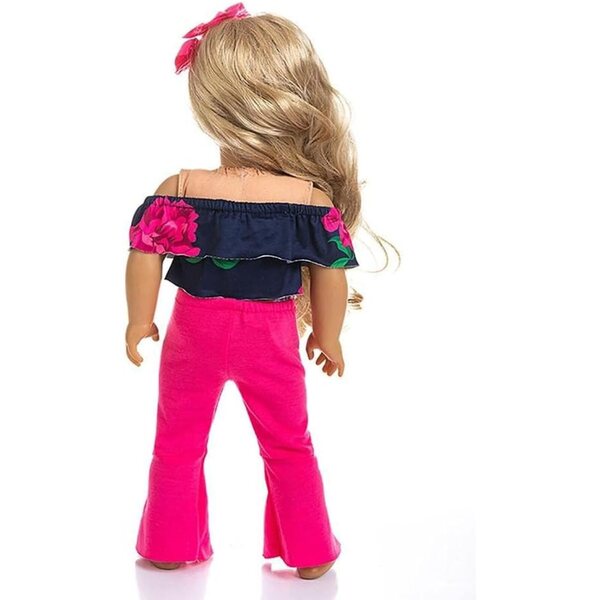 Kleidung für 46-cm-Puppen – schulterfreies Oberteil und ausgestellte Hose mit Schleifenkopfschmuck
