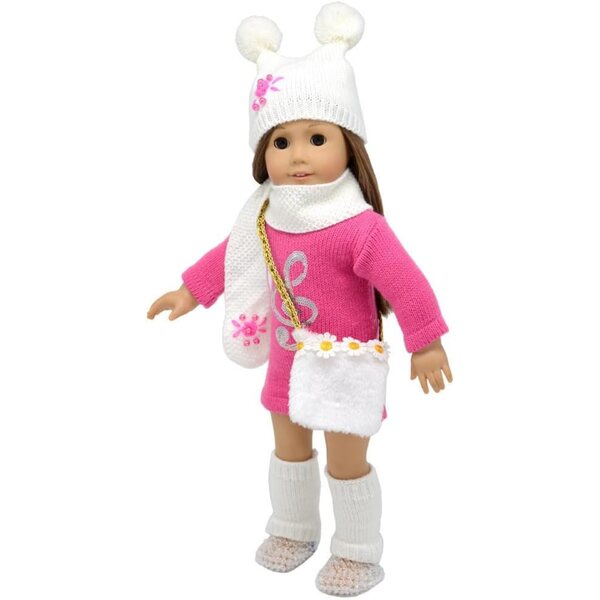 Amerikanische Puppenkleidung 46 cm – Kleid, Hemd, Mütze, Schal, Leggings und Tasche
