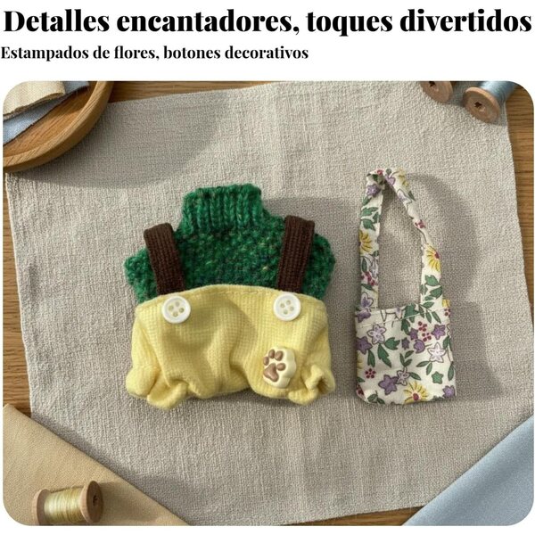 Qianly Set Vestiti per Bambola BJD 1/12 con Salopette, Maglione e Borsa Floreale