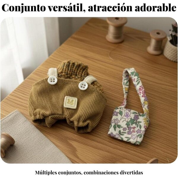 Qianly Set Vestiti per Bambola BJD 1/12 con Salopette, Maglione e Borsa Floreale