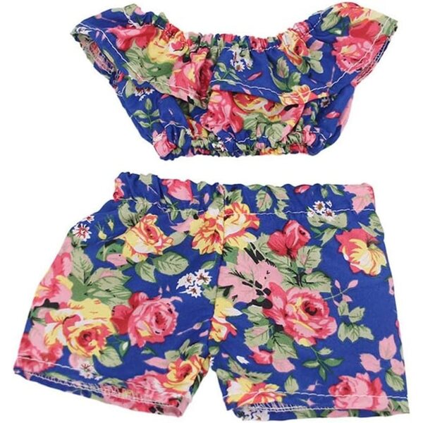 Kleidung für 46-cm-Puppen – schulterfreies Blumenoberteil und lässige Shorts