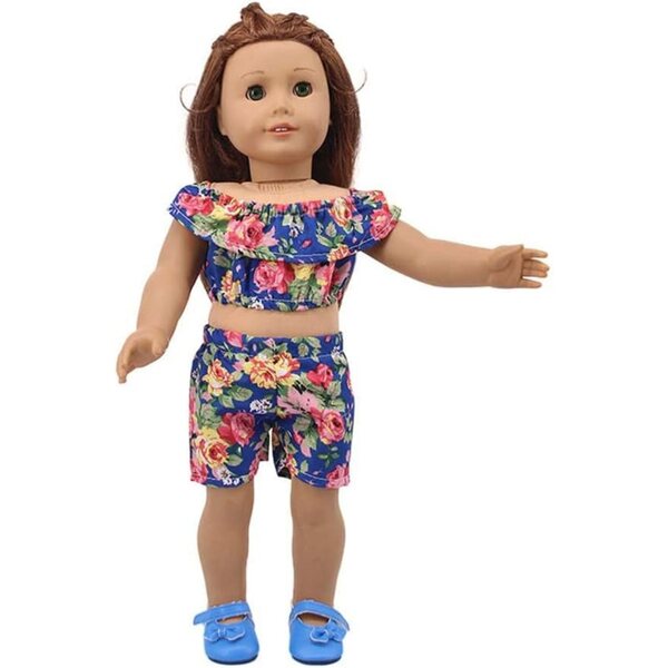 Kleidung für 46-cm-Puppen – schulterfreies Blumenoberteil und lässige Shorts