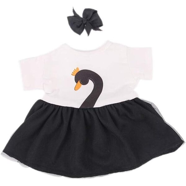 Kleid mit Schwanenaufdruck und Schleifenstirnband für 46-cm-Puppen - Uterui
