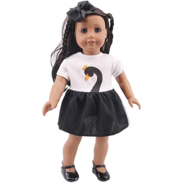 Kleid mit Schwanenaufdruck und Schleifenstirnband für 46-cm-Puppen - Uterui