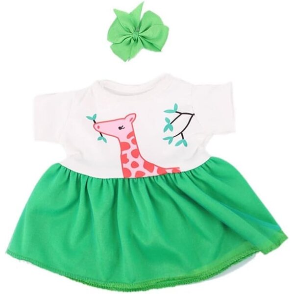 Kleid für amerikanische Puppe 46 cm mit Giraffenrock und grünem Stirnband