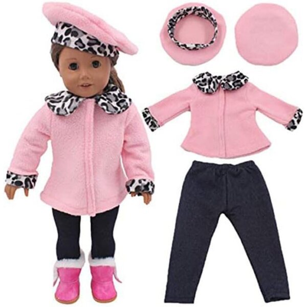 Kleidung für amerikanische Puppen 46 cm – rosa Mantel, Hose und Hut ohne Visier