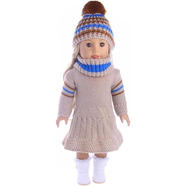 Abito Maglia per Bambola Americana 46 cm con Cappello e Sciarpa - Set Accessori Casual