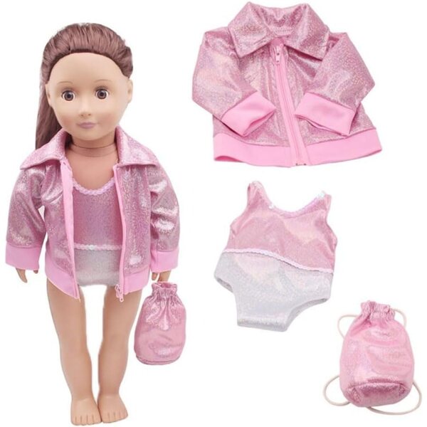 Kleidung für amerikanische Puppen 46 cm – Uterui rosa Mantel, Körper und Rucksack