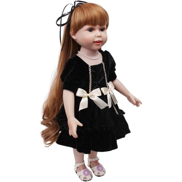 Abito Nero con Fiocco per Bambola Americana da 46 cm, Completo Casual Elegante