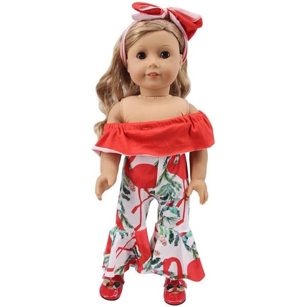 Kleidung für amerikanische Puppen 46 cm – schulterfreies Oberteil und ausgestellte Hose + Stirnband