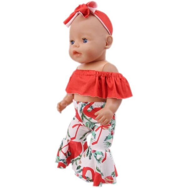 Kleidung für amerikanische Puppen 46 cm – schulterfreies Oberteil und ausgestellte Hose + Stirnband