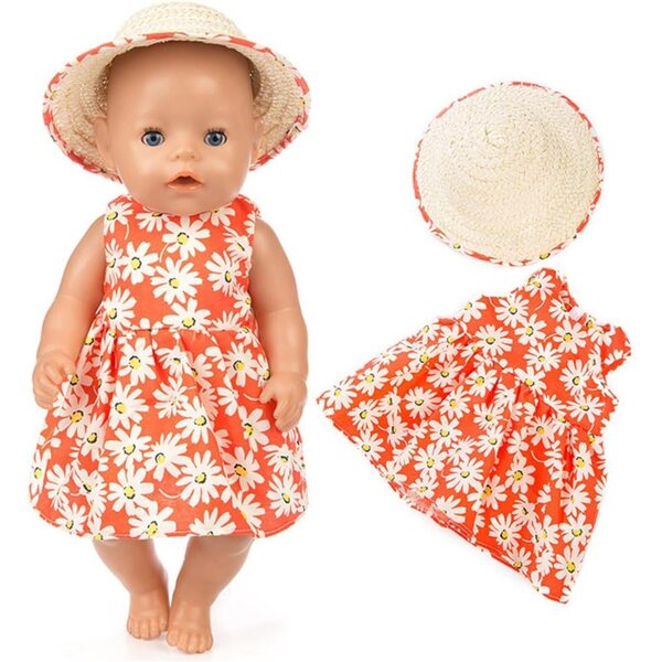 Abito Bambola 46 cm con Cappello Paglia e Stampa Floreale Uterui - Accessorio Costume