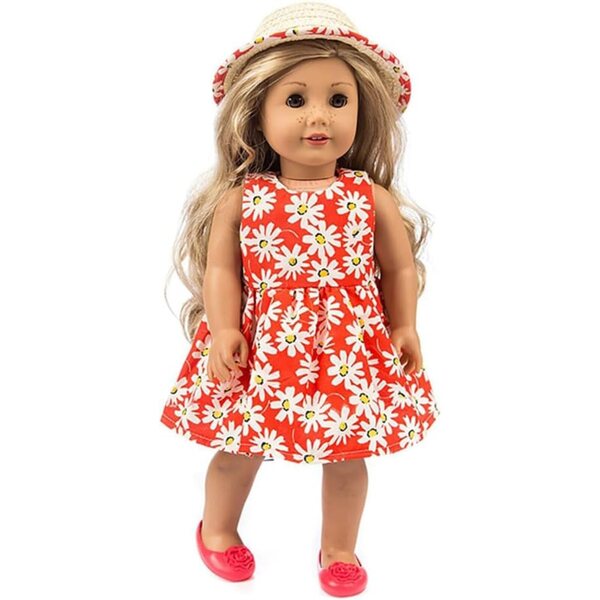 Abito Bambola 46 cm con Cappello Paglia e Stampa Floreale Uterui - Accessorio Costume