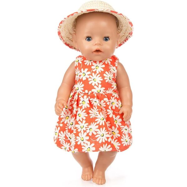 Abito Bambola 46 cm con Cappello Paglia e Stampa Floreale Uterui - Accessorio Costume