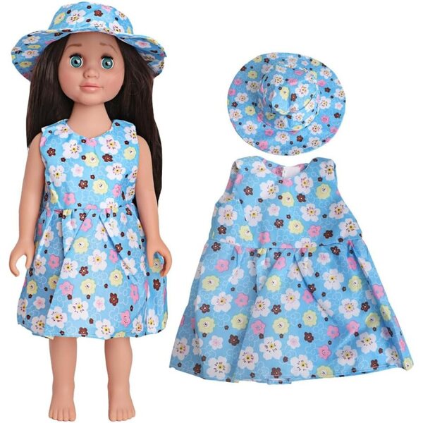 Abito con Cappello per Bambole 46 cm Stampa Floreale Uterui - Costume Bambola Americana
