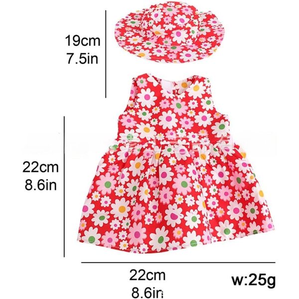 Abito con Cappello per Bambole 46 cm Stampa Floreale Uterui - Costume Bambola Americana