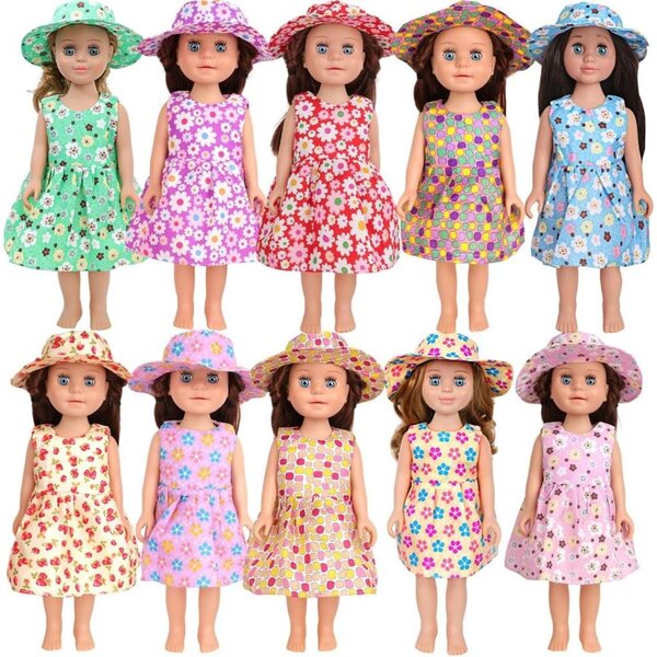 Abito con Cappello per Bambole 46 cm Stampa Floreale Uterui - Costume Bambola Americana
