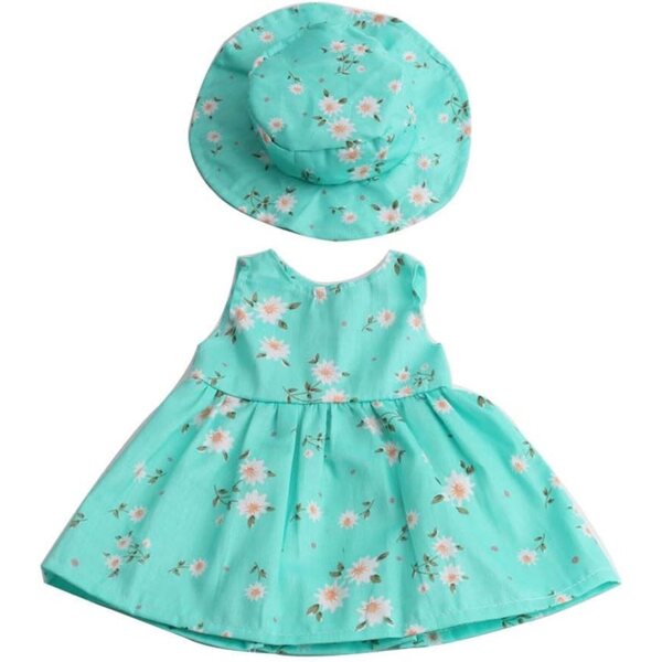 Abito Verde Floreale per Bambola Americana 46 cm con Cappello - Set Costume Casual