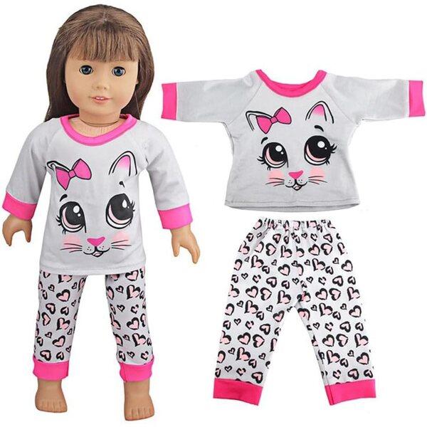 Pigiama per Bambole 46 cm con Stampa Gatti - Top e Pantaloni Casual Uterui