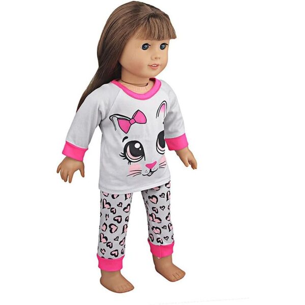 Pigiama per Bambole 46 cm con Stampa Gatti - Top e Pantaloni Casual Uterui