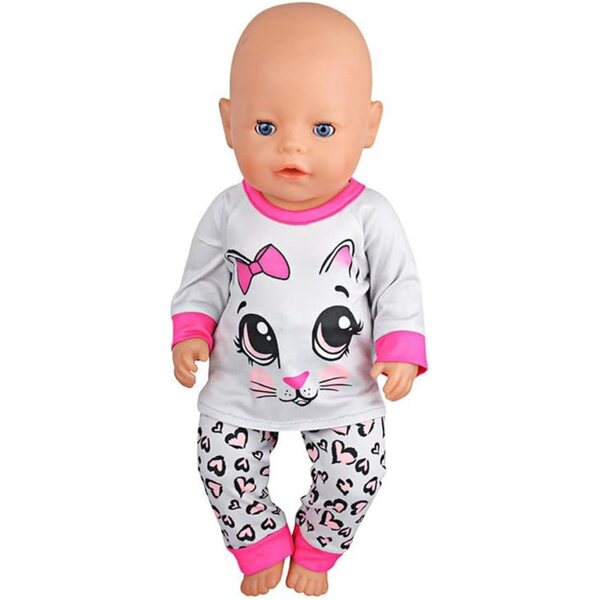Pigiama per Bambole 46 cm con Stampa Gatti - Top e Pantaloni Casual Uterui