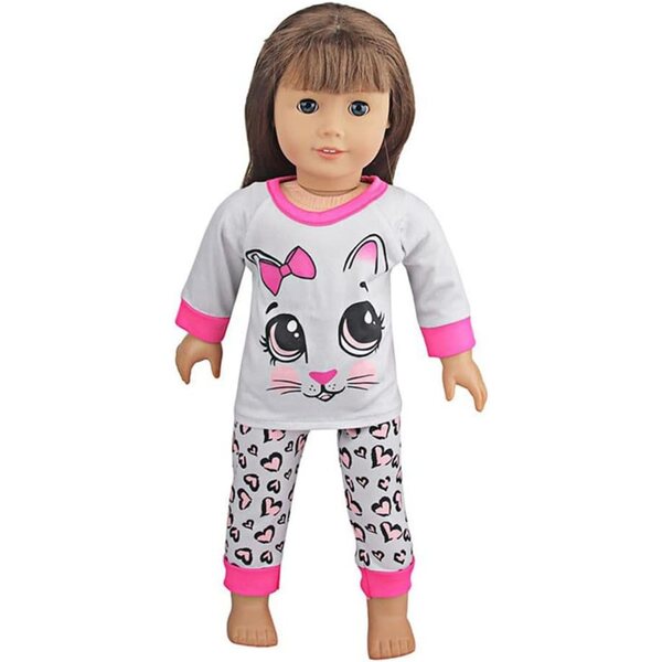 Pigiama per Bambole 46 cm con Stampa Gatti - Top e Pantaloni Casual Uterui