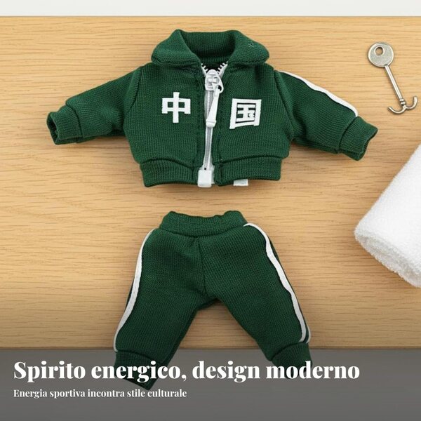 Completo Sportivo per Bambola OB11 con Giacca e Pantaloni Verde, Tessuto Resistente