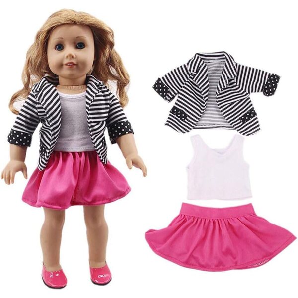 Vestiti per Bambole 46 cm - Abiti Casual con Cappotto a Righe, Maglietta e Gonna Corta