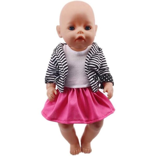 Vestiti per Bambole 46 cm - Abiti Casual con Cappotto a Righe, Maglietta e Gonna Corta